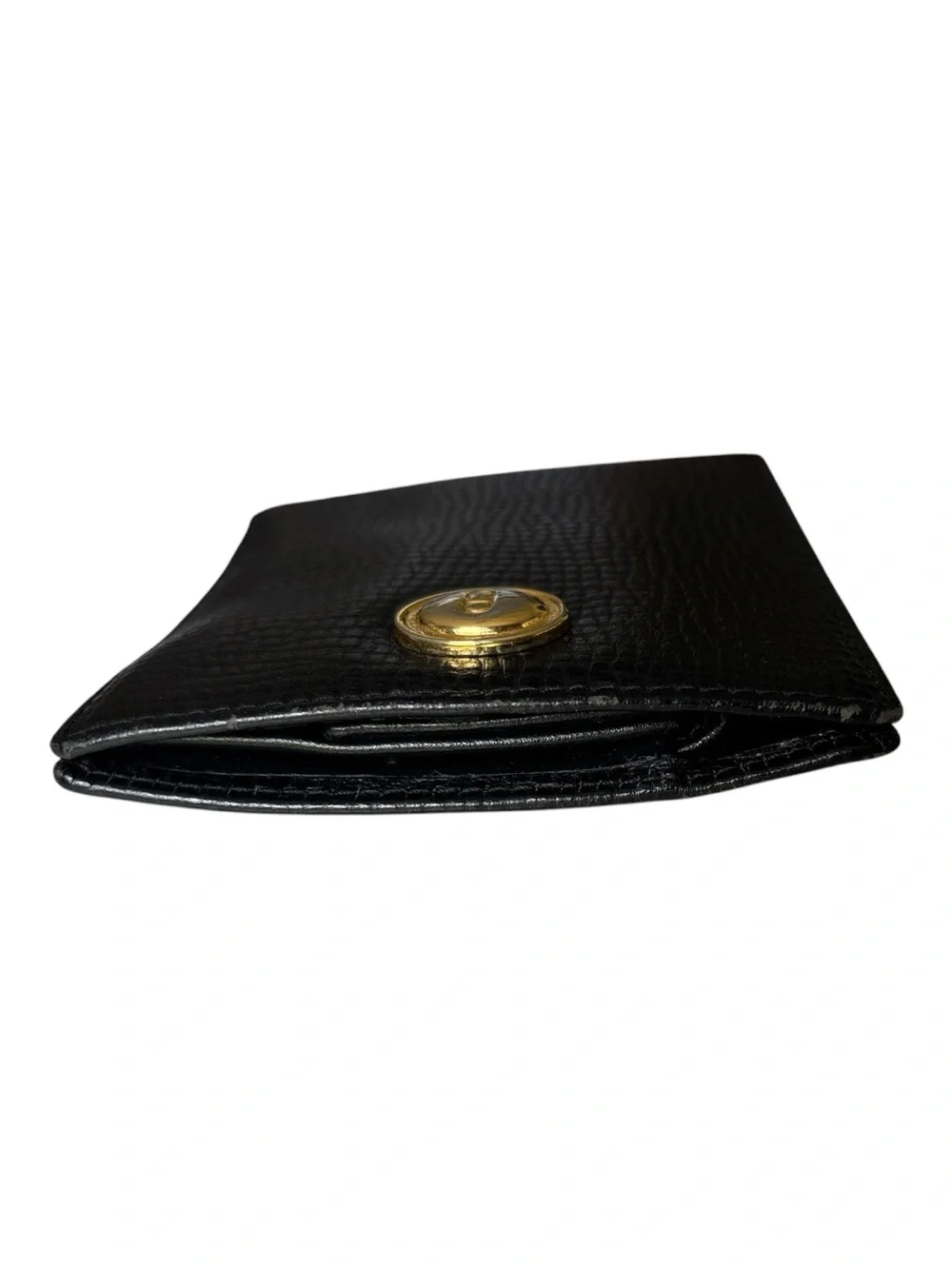 Christian Dior Paris Vintage Black Embossed Leather Bifold Wallet Gold CD Turn L